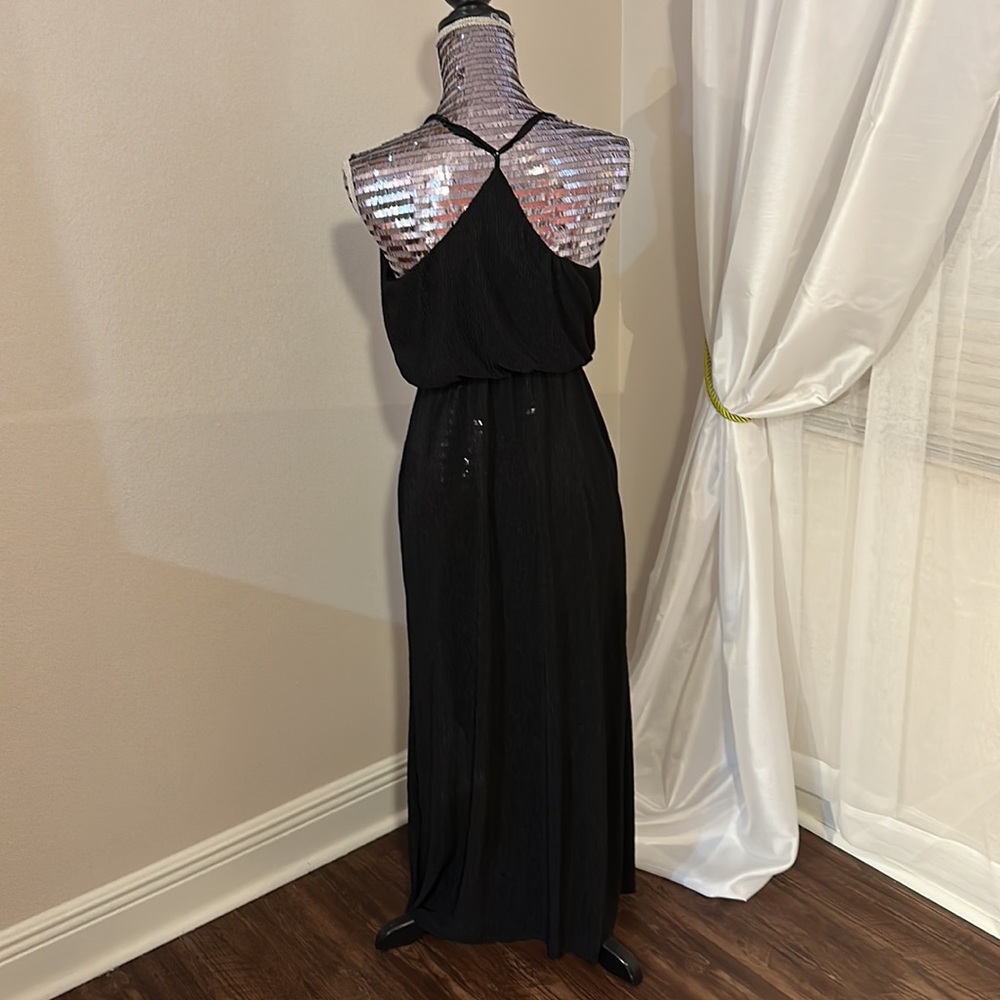 Lush Black T-Back Front Split V-Neck Maxi Dress LARGE - Picture 2 of 5